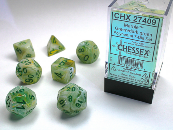Chessex RPG Dice Sets: Menagerie #8  Green/Dark Green Marble Polyhedral 7-Die Set