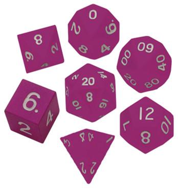 Metallic Dice:  Pink Painted Metal Polyhedral Dice Set 16mm 