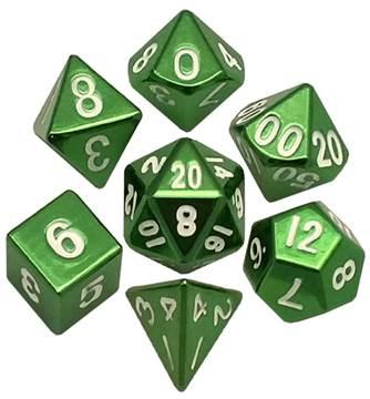 Metallic Dice: Green Painted Metal Polyhedral Dice Set 16mm