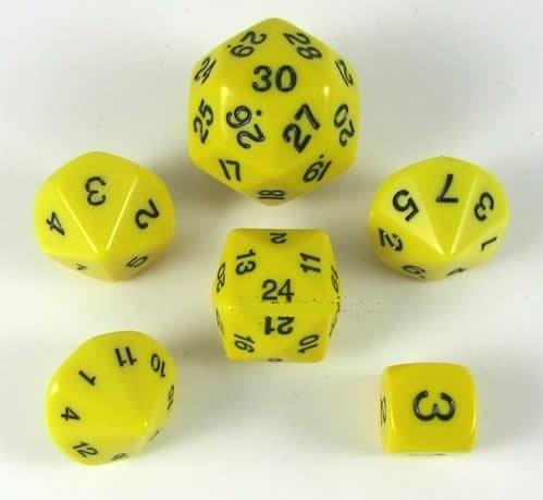 Who Knew? Yellow w/Black Dice Set [d3, d5, d7, d16, d24, d30]