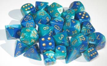 Chessex Dice Sets: Gemini #7 d10 Blue-Teal/gold (10)