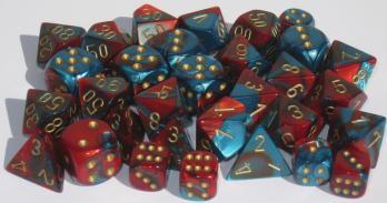 Chessex Dice Sets: Gemini #7 d10 Red-Teal/gold (10)
