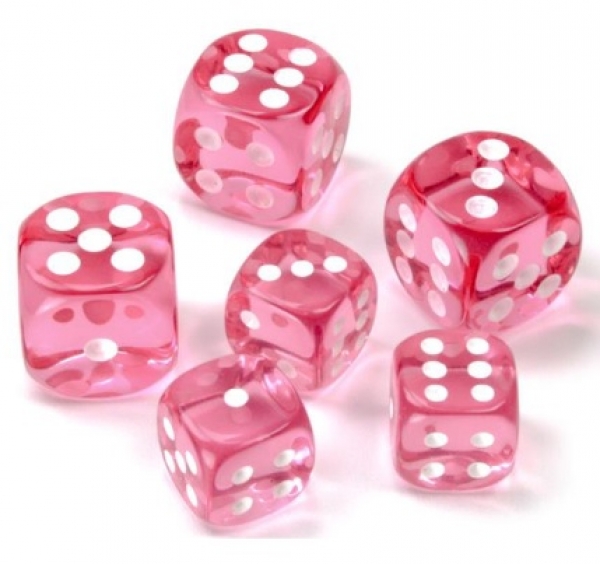 Pink/White Translucent 12mm d6 (36)