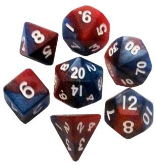 Mini Polyhedral Dice Set: Red/Blue with White Numbers