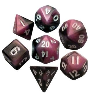 Mini Polyhedral Dice Set: Pink/Black with White Numbers