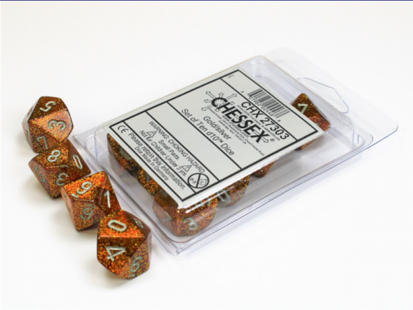 Dice Sets: Glitter Polyhedral Gold/Silver d10 Set (10)