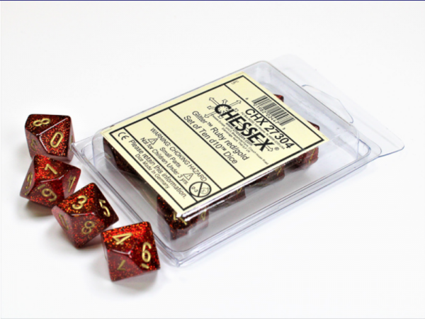 Dice Sets: Glitter Polyhedral Ruby/Gold d10 Set (10)