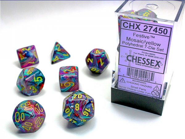 Dice Sets: Festive Mosaic/Yellow Polyhedral 7-Die Set