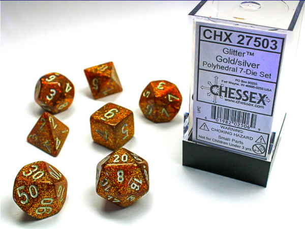Dice Sets: Glitter Gold/Silver Polyhedral 7-Die Set