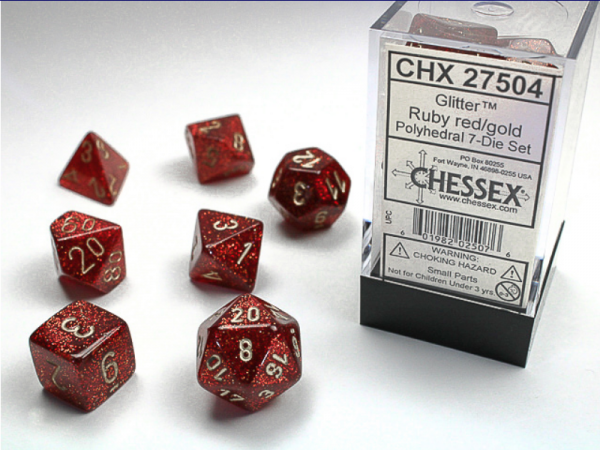 Dice Sets: Glitter Ruby/Gold Polyhedral 7-Die Set