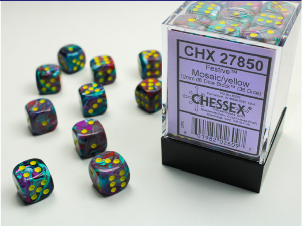Dice Sets: Festive Mosaic/Yellow 12mm d6 Dice Block (36)