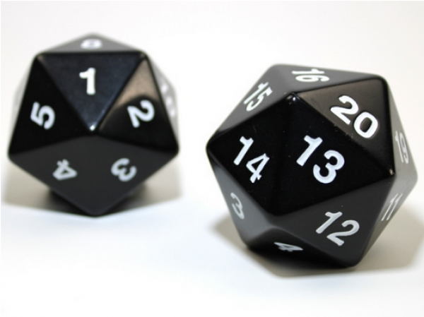 Chessex: 55mm Jumbo d20 Opaque Black w/white countdown die (1)