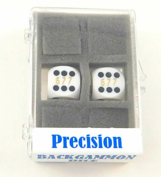 White Opaque D6 Precision Backgammon Dice w/Black Pips (1 Pair, 16mm)