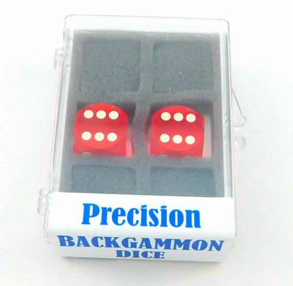 Red Transparent D6 Precision Backgammon Dice w/White Pips (1 pair, 16mm)