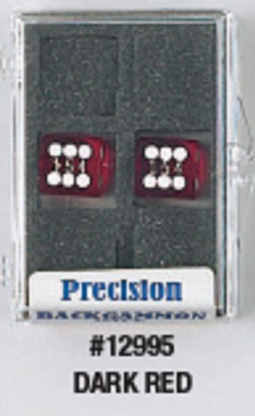 Backgammon Accessories: Dark Red Transparent D6 Precision Backgammon Dice w/White Pips