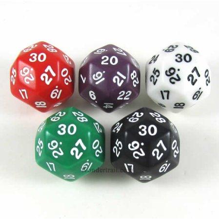 Assorted Opaque Dice with Numbers D30 33mm (1.3in) Pack of 5