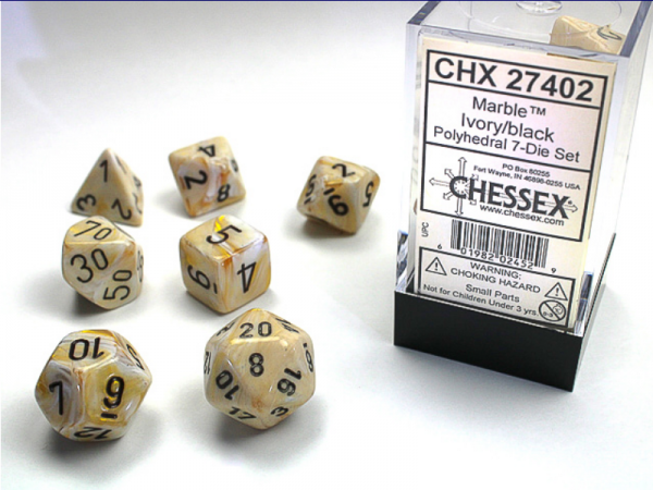 Chessex RPG Dice Sets: Ivory/Black Marbleized Polyhedral 7-Die Set