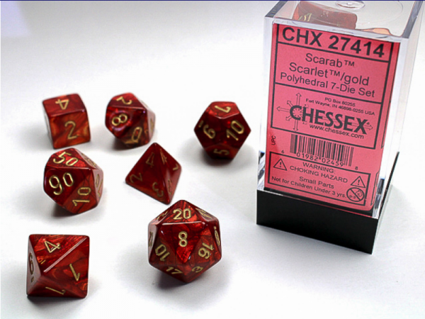 Chessex RPG Dice Sets: Scarlet/Gold Scarab Polyhedral 7-Die Set