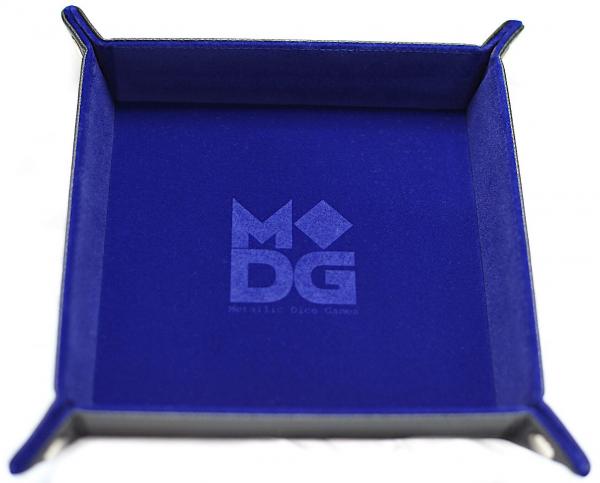 Velvet Folding Dice Tray: 10''x10'' Blue with Leather Backing
