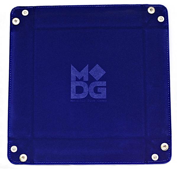 Velvet Folding Dice Tray: 10''x10'' Blue with Leather Backing