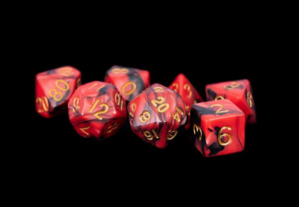 Acrylic Dice Set: 16mm Red/Black with Gold Numbers