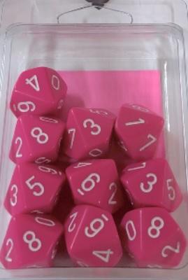 Chessex Dice Sets: Opaque Pink/white d10 Set (10)