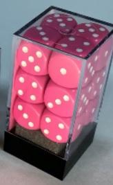 Chessex Dice Sets: Opaque 16mm d6 Pink/white Dice Block (12 dice)