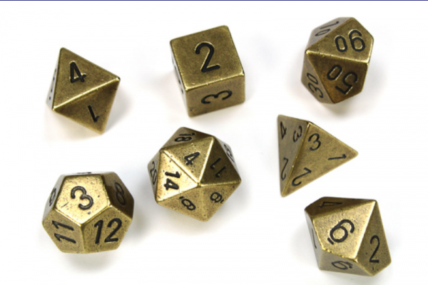 Chessex Metal Dice: Metal Old Brass 7 Die Polyhedral Set