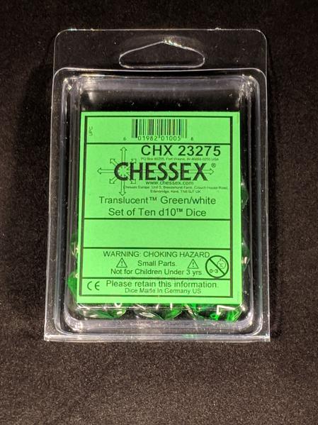 Dice Sets: Green/White Translucent d10 Set (10)