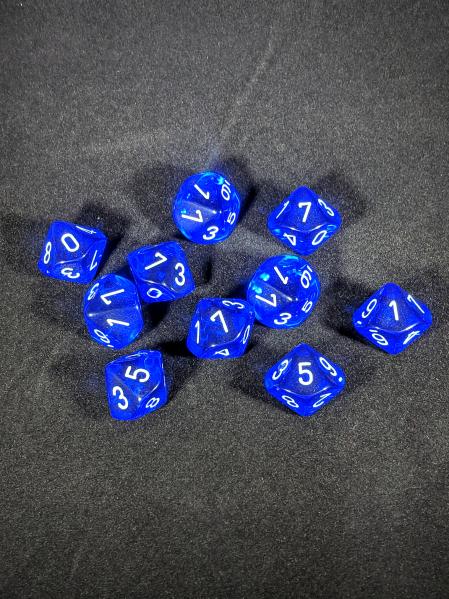 Dice Sets: Blue/White Translucent d10 Set (10)