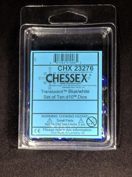 Dice Sets: Blue/White Translucent d10 Set (10)