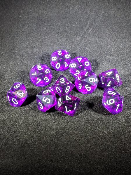 Dice Sets: Purple/White Translucent d10 Set (10)