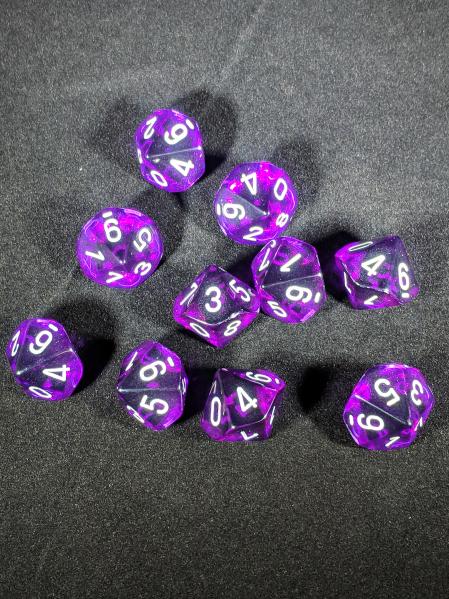 Dice Sets: Purple/White Translucent d10 Set (10)