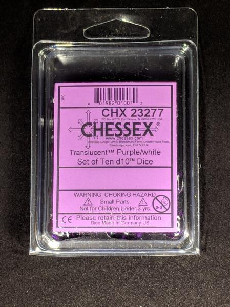 Dice Sets: Purple/White Translucent d10 Set (10)