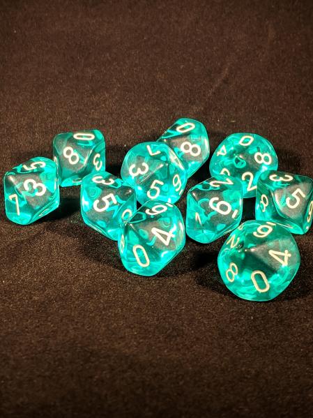 Dice Sets: Teal/White Translucent d10 Set (10)