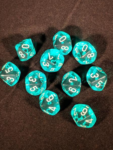 Dice Sets: Teal/White Translucent d10 Set (10)