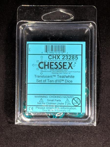 Dice Sets: Teal/White Translucent d10 Set (10)