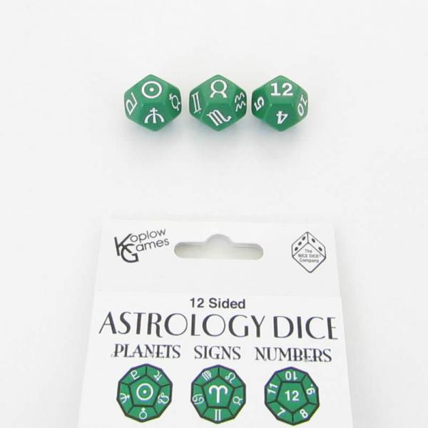 Astrology Dice: Astrology Dice Planets and Signs and Numbers - Green (3)