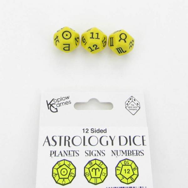 Astrology Dice: Astrology Dice Planets and Signs and Numbers - Yellow (3)
