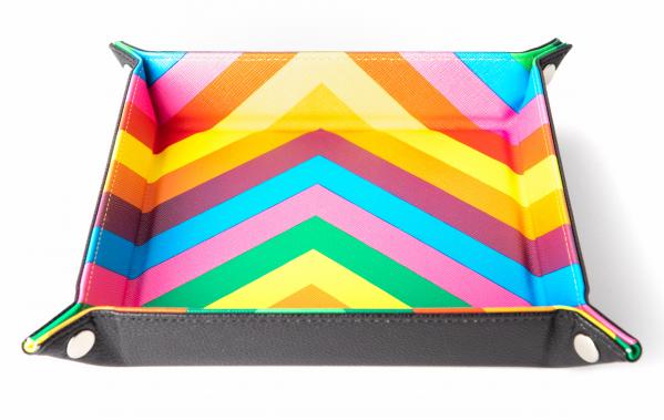 Velvet Folding Dice Tray: 10''x10'' Rainbow with Leather Backing