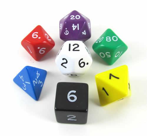 Dice: Assorted Jumbo Dice with Numbers Set 24mm (15/16in) (7)