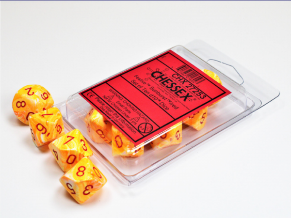 Chessex Dice Sets: Menagerie #10 - Festive Sunburst w/red d10 Set (10)