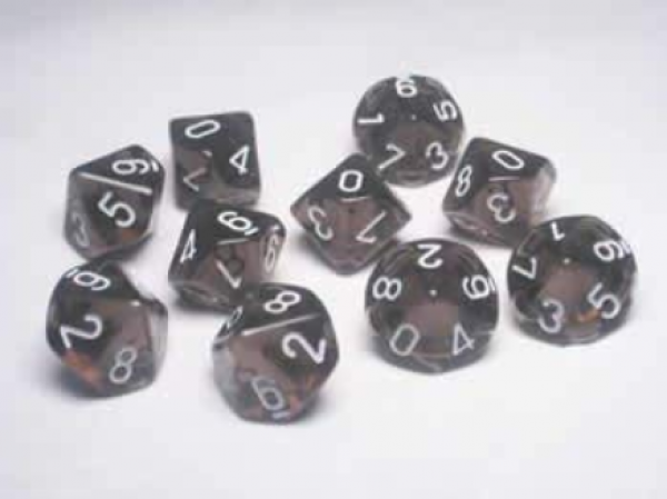 Dice Sets: Smoke w/white numbers Translucent d10 Set (10)