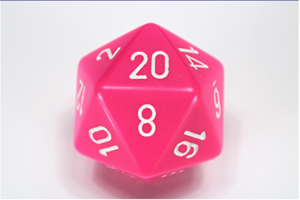 Chessex Dice Sets: Opaque 34mm Pink/white d20
