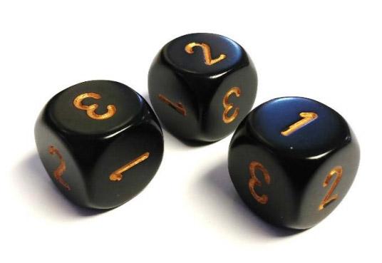 Opaque 16mm d3 (d6 w/ 1-2-3 twice) Black/Gold (1)