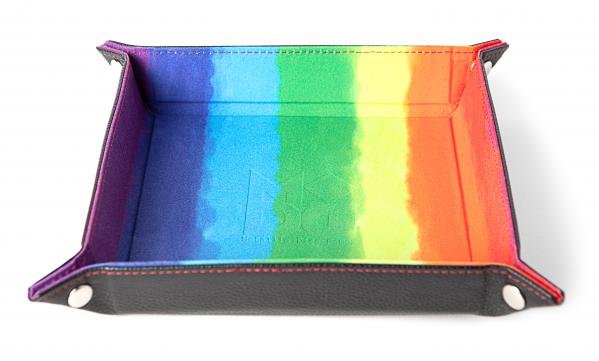 Velvet Folding Dice Tray: 10''x10'' Watercolor Rainbow with Leather Backing