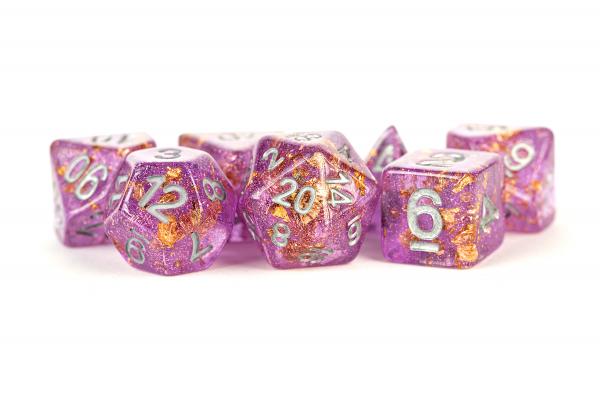 Polyhedral Dice Set: (Resin) Purple with Gold Foil (7 die set)