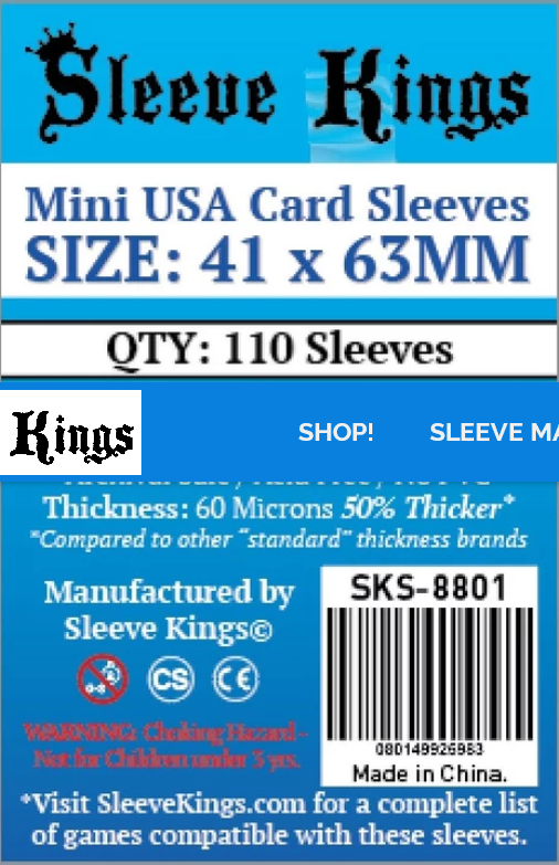Sleeve Kings: Mini USA Card Sleeves (41x63mm) - 110 Pack, 60 Microns
