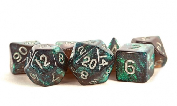Acrylic Dice Set: 16mm Stardust - Grey with Silver Numbers