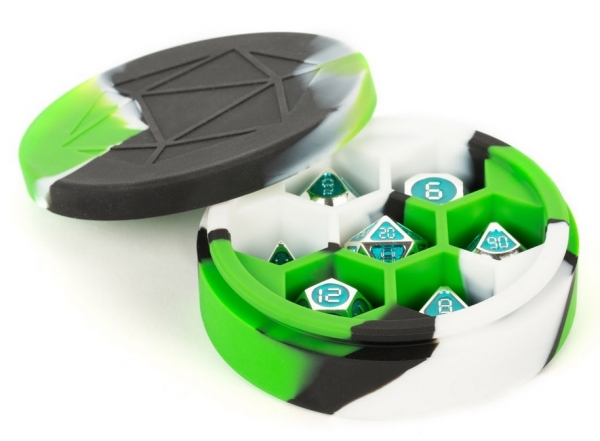 Silicone Dice Case: Round - Green/Black/White